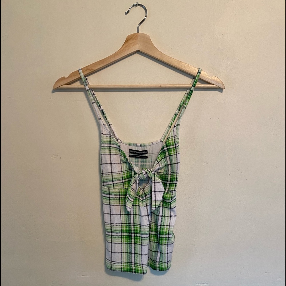 Plaid tank top with bow tie